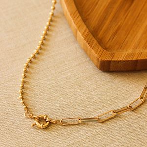 Colar Assimetrico Corrente Elos Retangulares Bolinhas Pequenas Banhado Ouro 18k 01