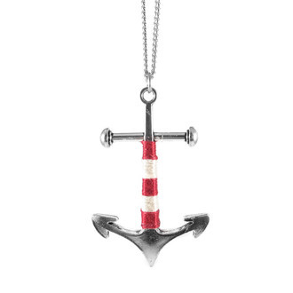 Colar Âncora Navy Corda Listrada Vermelho Prateado