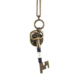 Colar Chave Navy Corda Listrada Azul Bronze