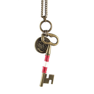 Colar Chave Navy Corda Listrada Vermelho Bronze