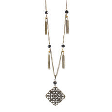 Colar Losango Cristais Tassel Bronze