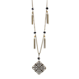 Colar Losango Cristais Tassel Bronze