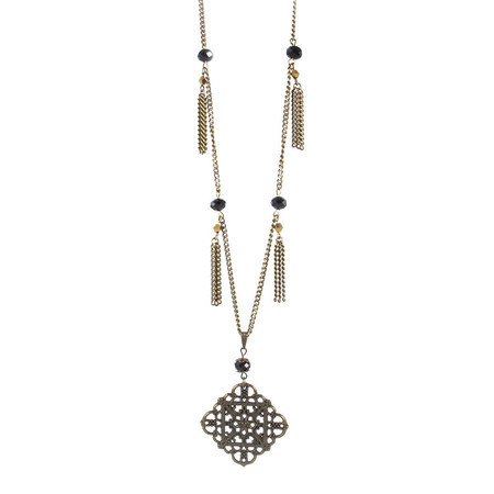 Colar Losango Cristais Tassel Bronze