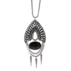 Colar Oval Pedra Spike Prateado