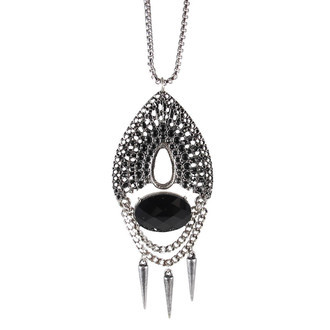 Colar Oval Pedra Spike Prateado