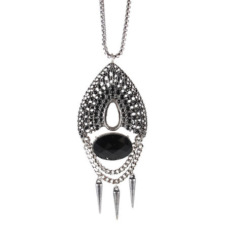 Colar Oval Pedra Spike Prateado