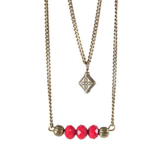 Colar Duplo Cristal Vermelho Bronze