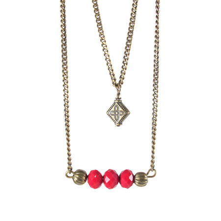 Colar Duplo Cristal Vermelho Bronze