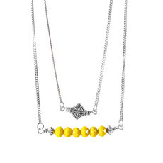 Colar Duplo Cristal Amarelo Prateado