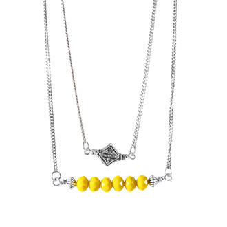 Colar Duplo Cristal Amarelo Prateado