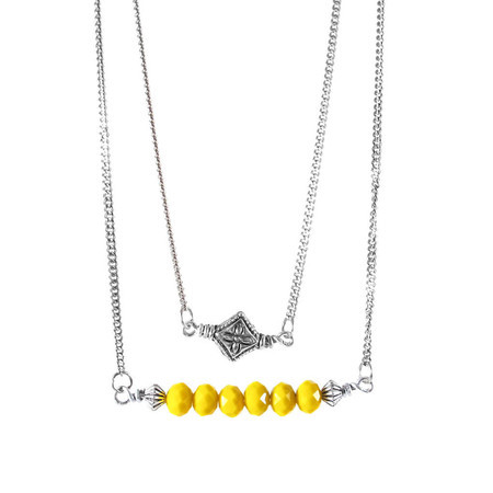 Colar Duplo Cristal Amarelo Prateado