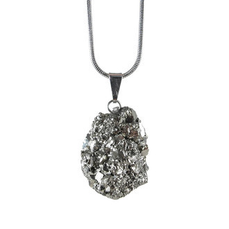 Colar Cristal Pirita Bruto Prateado
