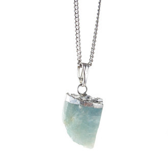 Colar Cristal Água Marinha Pequeno Prateado