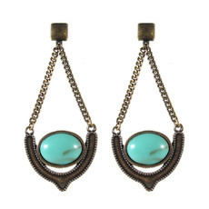Brinco Pêndulo Oval Verde Menta Boho Bronze