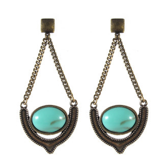 Brinco Pêndulo Oval Verde Menta Boho Bronze