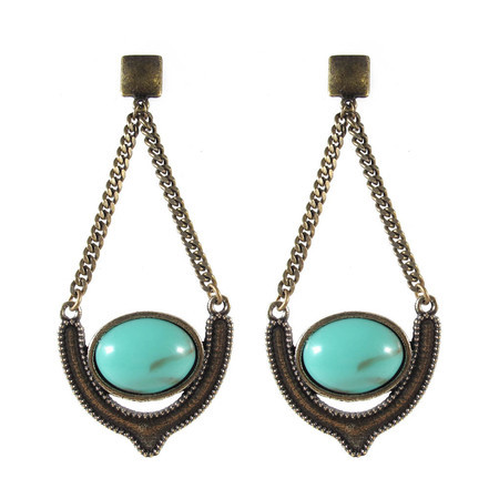 Brinco Pêndulo Oval Verde Menta Boho Bronze