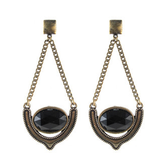 Brinco Pêndulo Oval Preto Boho Bronze