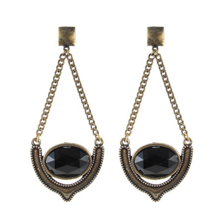 Brinco Pêndulo Oval Preto Boho Bronze