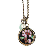 Colar Cloisonné Floral Preto Aventurina Pérola Bronze