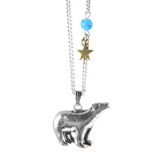 Colar Urso Polar Ágata Estrela Prateado