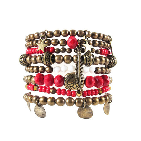Pulseira Conjunto Vermelho Estrela Bronze