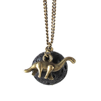 Colar Dinossauro Brontossauro Pedra Lava Vulcânica Bronze