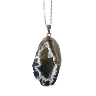 Colar Cristal Geodo de Ágata Prateado