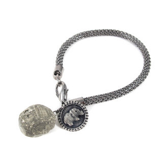 Pulseira Pirita Medalha Elefante Grafite