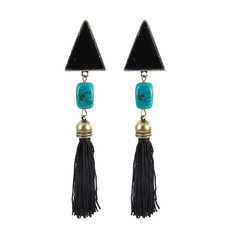 Maxi Brinco Triângulo Tassel Howlita Turquesa Bronze