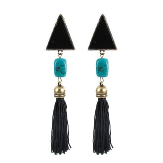 Maxi Brinco Triângulo Tassel Howlita Turquesa Bronze