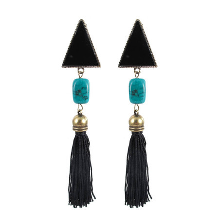 Maxi Brinco Triângulo Tassel Howlita Turquesa Bronze