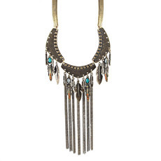 Maxi Colar Placas Franja Pena Boho Bronze