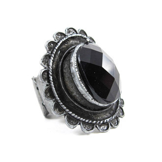Maxi Anel Redondo Borda Flor Preto Grafite
