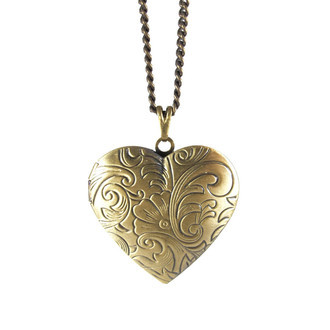 Colar Relicário Coração Floral Bronze