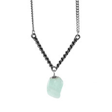 Colar Seta Cristal Água Marinha Prateado