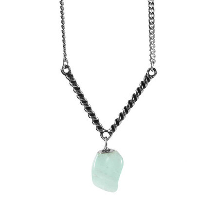 Colar Seta Cristal Água Marinha Prateado