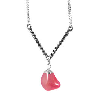 Colar Seta Cristal Ágata Rosa Prateado