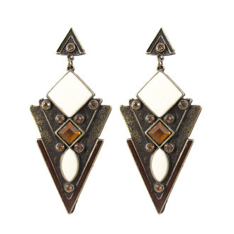 Maxi Brinco Triângulo Marrom Creme Bronze