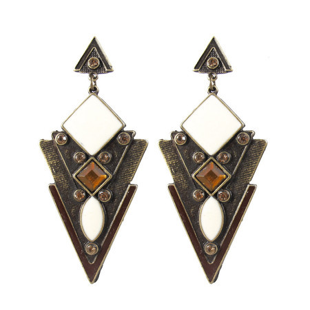Maxi Brinco Triângulo Marrom Creme Bronze