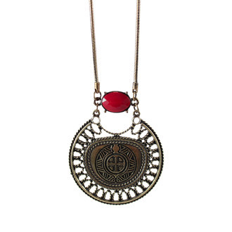 Colar Mandala Pedra Oval Vermelha Bronze