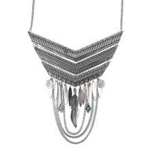 Maxi Colar Chevron Pena Medalha Prateado