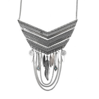 Maxi Colar Chevron Pena Medalha Prateado