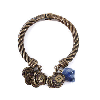 Pulseira Aberta Medalhas Quartzo Azul Bronze