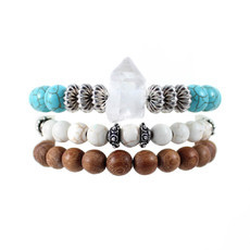 Pulseira Conjunto Quartzo Transparente Madeira Prateado