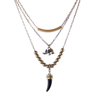 Colar Triplo Dente Elefante Barra Bronze