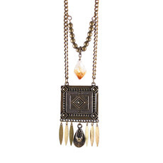 Colar Quadrado Medalhas Citrino Bruto Bronze