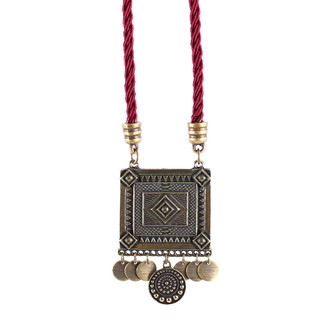 Colar Quadrado Medalhas Corda Vinho Bronze