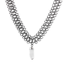 Colar Choker Metal Ponta Quartzo Bruto Grafite