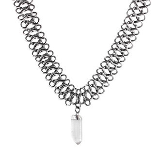 Colar Choker Metal Ponta Quartzo Bruto Grafite