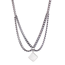 Colar Choker Pirâmide Quartzo Rosa Correntes Grafite